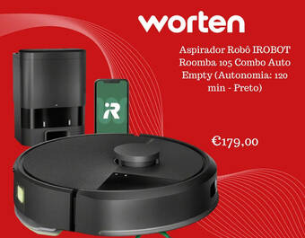 Aspirador Robô IROBOT Roomba 105 Combo Auto Empty (Autonomia: 120 min - Preto)