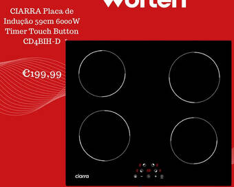 CIARRA Placa de Indução 59cm 6000W Timer Touch Button