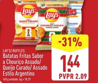 LAY'S/ RUFFLES Batatas Fritas Sabor a Chouriço Assado/ Queijo Curado/ Assado Estilo Argentino
