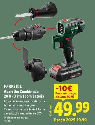 PARKSIDE Aparelho Combinado 20 V - 3 em 1 com Bateria