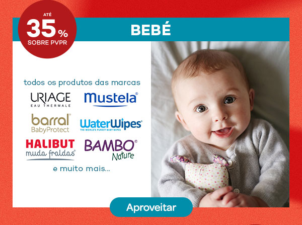 Bebé até menos 35% em todos os produtos das marcas Uriage, mustela, barral baby protect, waterwipes, halibut muda fraldas, Bambo nature e muito mais...