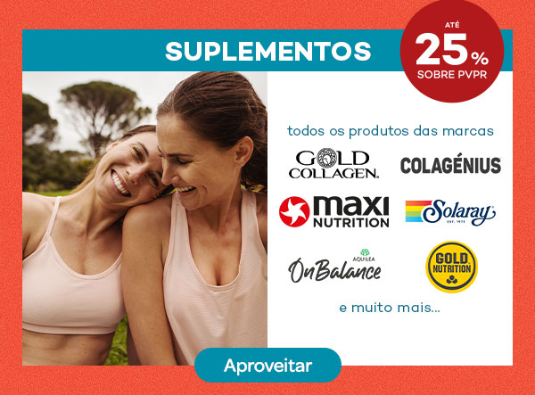 Suplementos até menos 25% em todos os produtos das marcas Gold collagen, colagénius, maxi nutrition, solaray, onBalance, gold nutrition e muito mais...