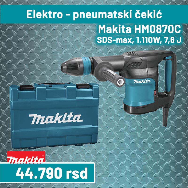 Elektro-pneumatski čekić za štemovanje Makita HM0870C, SDS-max