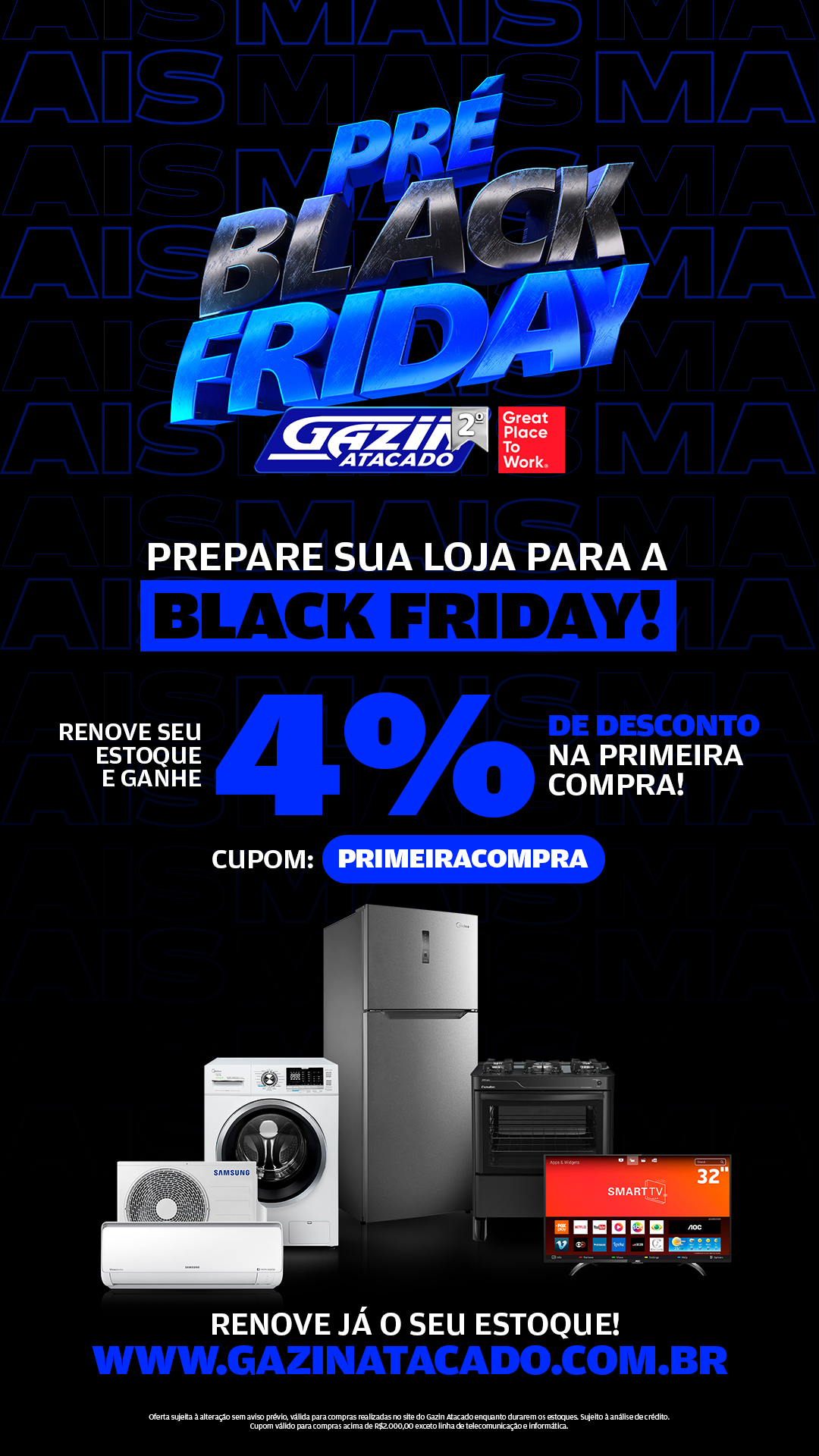 Lojista, aproveite a Black Friday adiantada no Gazin Atacado e garanta seu estoque com desconto exclusivo. Vem!! 🛒🔥 #PrimeiraCompra