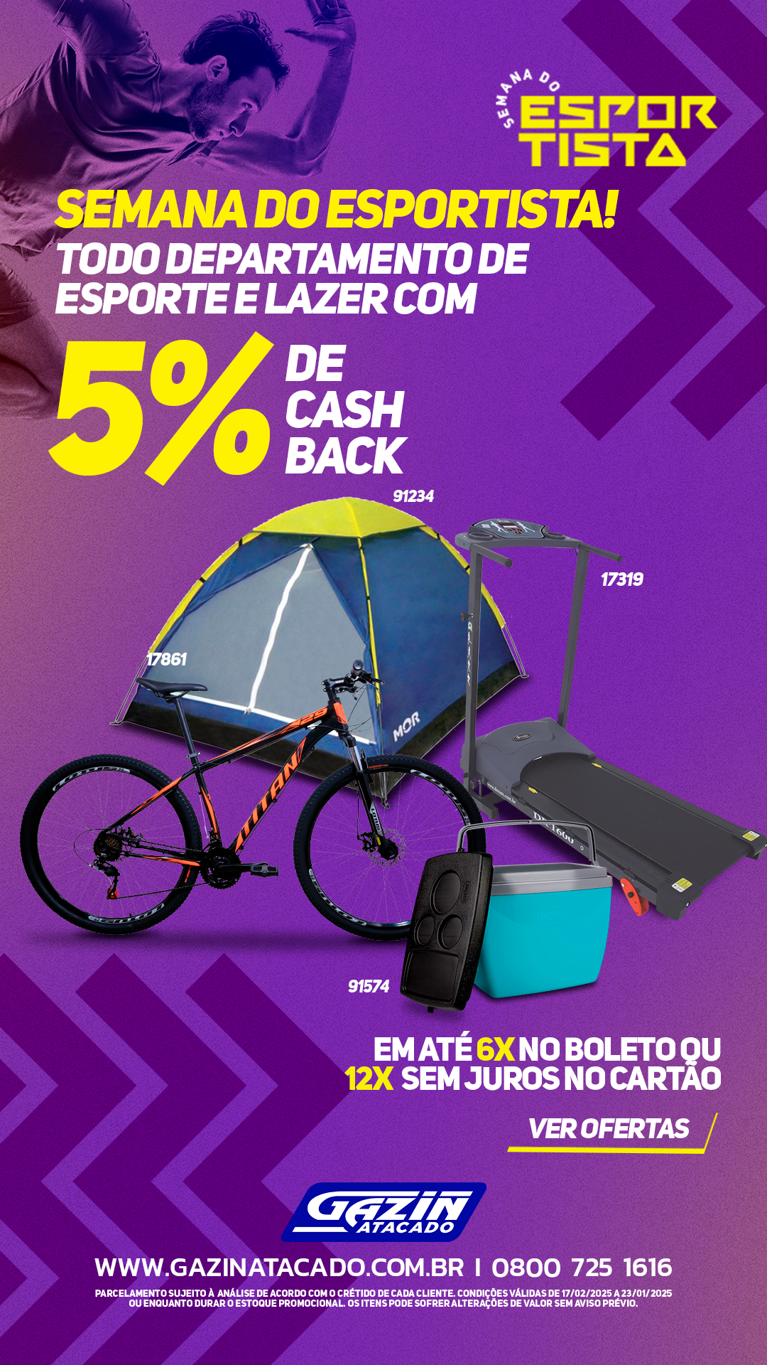 SEMANA DO ESPORTISTA! TODO DEPARTAMENTO DE ESPORTE E LAZER COM 5% DE CASHBACK!