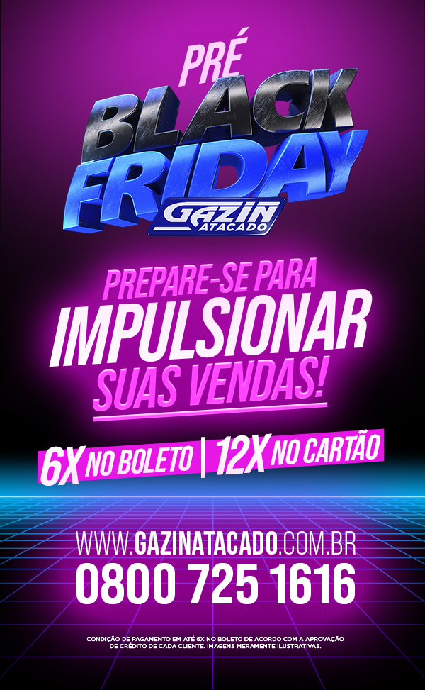 A maior Pré-Black Friday do Gazin Atacado já começou! 🚨  Garanta seu estoque com ofertas de Black, condições imbatíveis e as melhores marcas do Brasil. Conte com o time de vendas Gazin e prepare-se para vender muito neste fim de ano.  💪 Quem se antecipa vende mais!