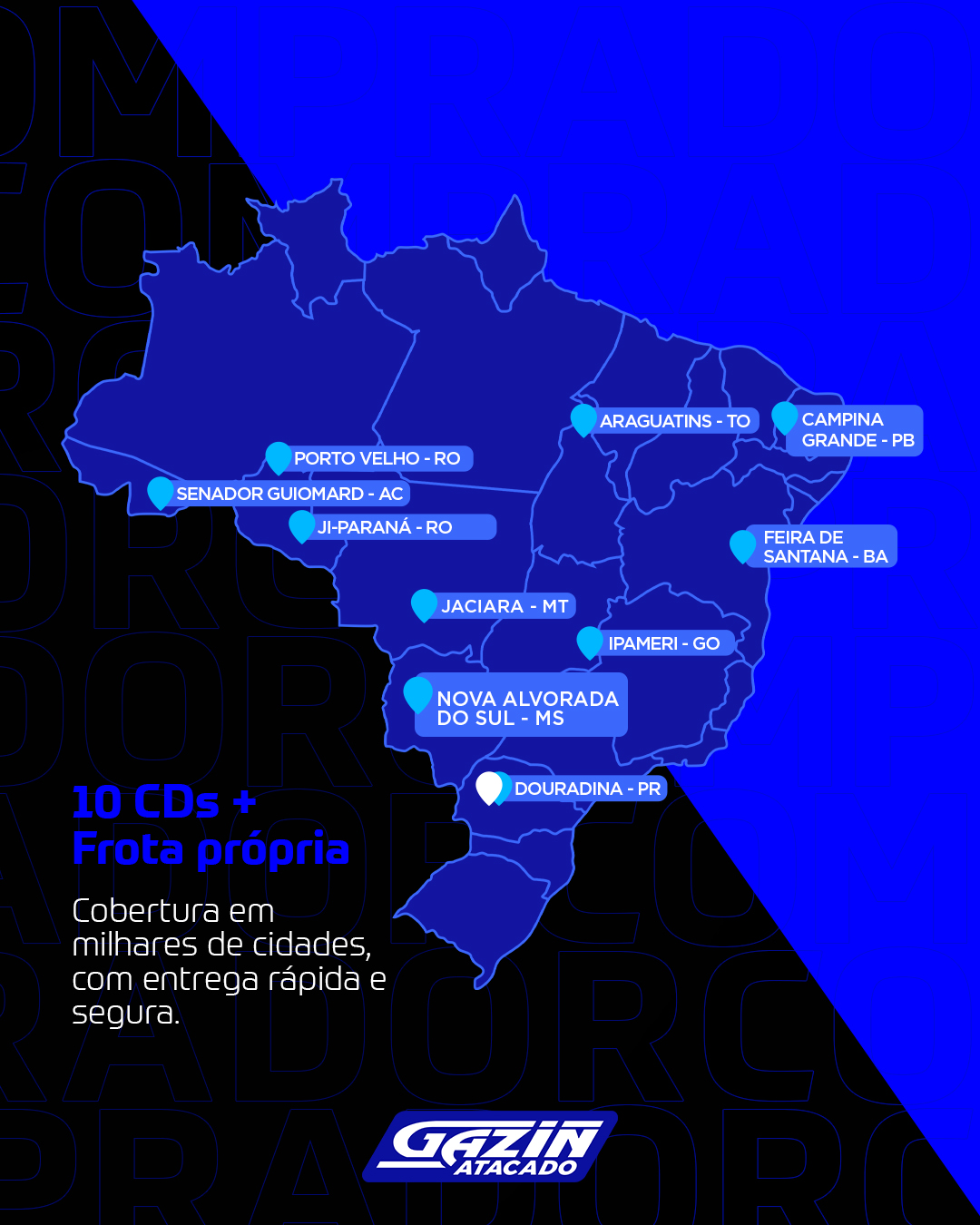 Por trás de cada pedido, existe uma estrutura completa preparada para atender você 💙 Com 10 centros de distribuição e frota própria, garantimos mais agilidade, eficiência e confiança em cada entrega.