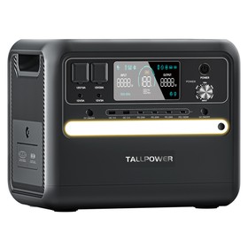 TALLPOWER V2400 Portable Power Station 2160Wh LiFePo4 Solar Generator 2400W AC Output Adjustable Input Power PD 100W USB-C UPS Function LED Light 13 Outputs - Black