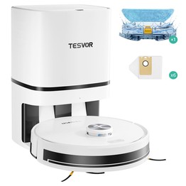 Tesvor S7 Pro AES Robot Vacuum Cleaner with Automatic Empty Station Mopping Function 6000Pa Suction Laser Navigation 600ml Dustbin 2.8L Dust Bag 180Mins Runtime App Control / Remote Control - White