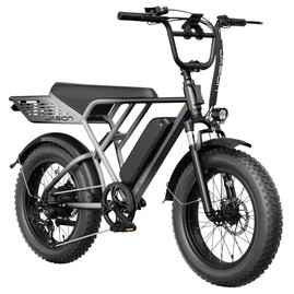 JASION RetroVolt Electric Bike 500W Motor 48V 12.5AH Battery 26*4.0-inch Fat Tire 45km/h Max Speed 80km Range Mechanical Disc Brake Suspension Front Fork Shimano 7-speed - Gradient Silver Grey