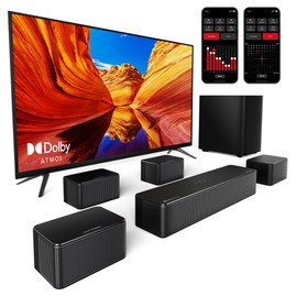 ULTIMEA Poseidon D80 7.1 Channel Soundbar Subwoofer Speaker Kit Dolby Atmos 460W Peak Power APP Control 10 Bands Equalizer Settings 121 Preset EQ Matrices Bluetooth 5.3