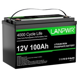 LANPWR 12V 100Ah LiFePO4-Akkupack 1280Wh Energie mit über 4000 Tiefentladezyklen und integriertem 100 A BMS ohne Bluetooth