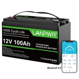 LANPWR 12V 100Ah LiFePO4 Battery Pack 1280Wh Energy with 4000+ Deep Cycles & Built-In 100A BMS with Bluetooth