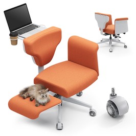 NEWTRAL Freedom-X-FF Criss Cross Stuhl mit Armlehnen und Rollen, Mehrpositions-Liegestuhl, Ergonomischer Sitz zum Schneidersitz, Verstellbares Laptop-Tablett, Wasserdichtes Gewebe, für Homeoffice, Entspannung und Haustierbegleitung – Orange
