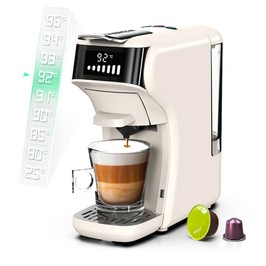 HiBREW H1B 6-in-1-Pad-Kaffeemaschine, 600 ml Wassertank, 19 Bar Druckextraktion, Kalt-/Heißmodus, LED-Anzeige, für Kcup*/Nes*/DG*/Espressopulver, Beige