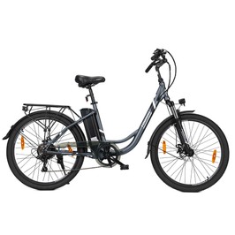 Touroll B1 Elektrisches Citybike, 250-W-Motor, 45 Nm Drehmoment, 26 x 1,95 Zoll Reifen, 36 V 15,6 Ah Akku, 90 km max. Reichweite, 7-Gang Shimano-Getriebe, 5 Unterstützungsstufen, 6 km/h Gehmodus, mechanischer Stoßdämpfer IPX4 – Grau