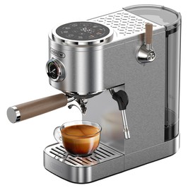 HiBREW H13 Halbautomatische Kaffeemaschine, Doppelkesselsystem mit 20-Bar-Pumpendruck, Touchscreen, multifunktionale Brühmodi, verstellbare Tropfschale - Silber