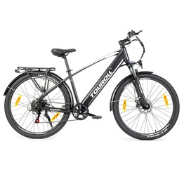 Touroll J1 Trekkingrad mit 250-W-Motor, 27,5-Zoll-Rädern, 561,6-Wh-Akku, 100 km Reichweite, mechanischer Scheibenbremse und E-Bremse - Schwarz