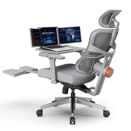 NEWTRAL NT002 Ergonomischer Stuhl mit Fußstütze + abnehmbarer Schreibtischplatte, Grau