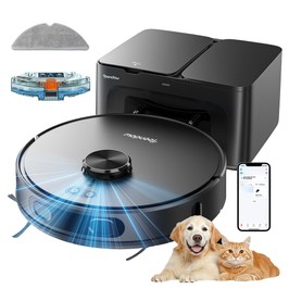 Teendow D65S MAX Roboterstaubsauger, 70 Tage Automatische Entleerung, 6000Pa Saugkraft, 17kPa Staubstation, 220min Laufzeit, 20mm Hindernisüberwindung, 4-stufige Leistungsregulierung, 250ml Staubbehälter & 350ml Wassertank