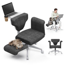 NEWTRAL Freedom-X-FB Multi-Posture Stuhl mit Armlehnen, Criss Cross Bürostuhl mit Laptop-Tablett, Verstellbarer ergonomischer Liegestuhl für Homeoffice, Entspannung und Haustierbegleitung – Dunkelgrau