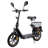 TWOFISH M5 Elite-E EEC-zertifizierter Elektroroller mit Sitz und Hinterkorb, 500W Motor, 48V 13Ah Batterie, 14 Zoll Reifen, 40 km/h Höchstgeschwindigkeit, 30 km Reichweite, Doppel-Scheibenbremsen, Vorder- und Hinterstoßdämpfer - Schwarz