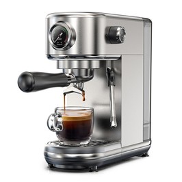 HiBREW H10B Espressomaschine, 20 Bar Extraktionsdruck, halbautomatisch, einstellbare Temperatur und Tassenmenge, 51 mm Griff aus Aluminiumlegierung, 1,3 l abnehmbarer Wassertank - Silber