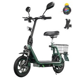 TWOFISH M5 PRO-E EEC-zertifizierter Elektroroller mit Sitz und hinterem Korb, 500 W Motor, 48V 13Ah Akku, 12 Zoll Reifen, 40 km/h Höchstgeschwindigkeit, 30 km Reichweite, Doppelscheibenbremsen, Stoßdämpfer vorne und hinten – Grün