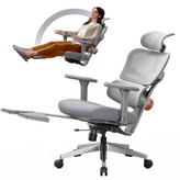 NEWTRAL NT002 Ergonomischer Bürostuhl mit verstellbarer Fußstütze & Kopfstütze, adaptiver Lendenstütze und 4D-Armlehnen, Grau