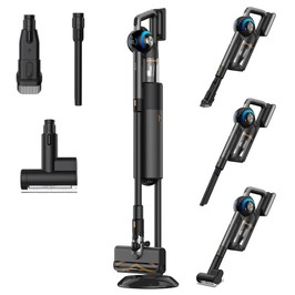 JIGOO V700 Kabelloser Staubsauger mit 2,5l Saugstation, automatischer Staubentleerung, 33 KPa Saugleistung, verhedderungsfreie Bürste, Dual-LED-Beleuchtung, bis zu 55 Minuten Laufzeit, ideal für Hartböden, Teppiche, Haustiere