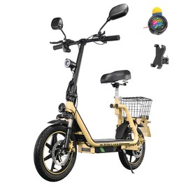 TWOFISH M5 Elite-E EEC-zertifizierter Elektroroller mit Sitz und Hinterkorb, 500W Motor, 48V 13Ah Batterie, 14 Zoll Reifen, 40 km/h Höchstgeschwindigkeit, 30 km Reichweite, Doppel-Scheibenbremsen, Vorder- und Hinterstoßdämpfer – Beige