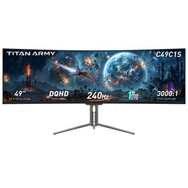 TITAN ARMY C49C1S Gaming-Monitor, 49 Zoll 1800R Curved Fast VA, 5120×1440 Dual QHD, 240Hz, 1ms MPRT, HDR400, KVM, PIP/PBP, FreeSync & G-Sync kompatibel, HDMI 2.1, DP 1.4, Type-C, VESA 75×75mm