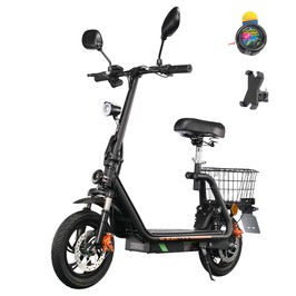 TWOFISH M5 PRO-E EEC-zertifizierter Elektroroller mit Sitz und hinterem Korb, 500 W Motor, 48V 13Ah Akku, 12 Zoll Reifen, 40 km/h Höchstgeschwindigkeit, 30 km Reichweite, Doppelscheibenbremsen, Stoßdämpfer vorne und hinten – Schwarz