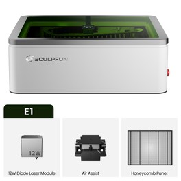 SCULPFUN E1 12W Lasergravierer, geschlossen, 400×320mm Arbeitsbereich, 600mm/s CoreXY, HD-Kamera, Klasse 1, Air Assist