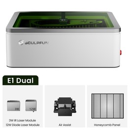 SCULPFUN E1 Dual 12W+3W IR Lasergravierer, geschlossen, 400×320mm Arbeitsbereich, 600mm/s CoreXY, HD-Kamera, Klasse 1, Air Assist