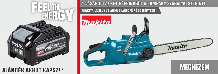 Makita kék XGT akkus láncfűrész és 40V XGT akkumulátor, promóciós ajándék akkumulátorral