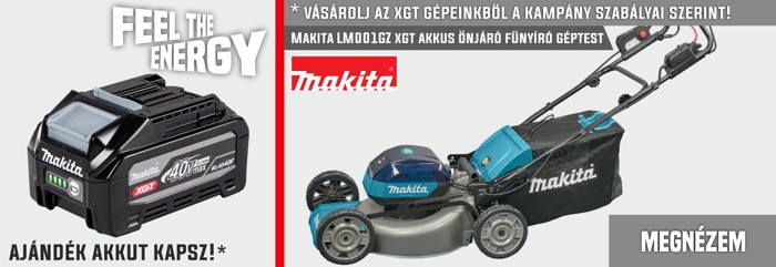 Makita XGT akkus önjáró fűnyíró és 40V XGT akkumulátor promóciós banner, ajándék akku