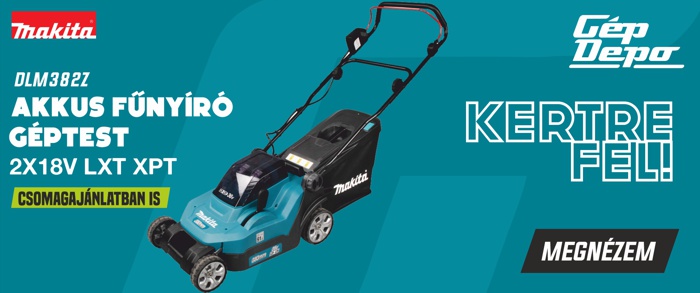 Makita DLM382Z akkumulátoros fűnyíró 2×18V LXT XPT, kék géptest, GépDepo reklám