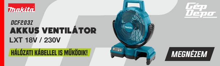 Makita DCF203Z akkus ventilátor LXT 18V/230V, hálózati kábellel is működik – strapabíró munkatermi ventilátor