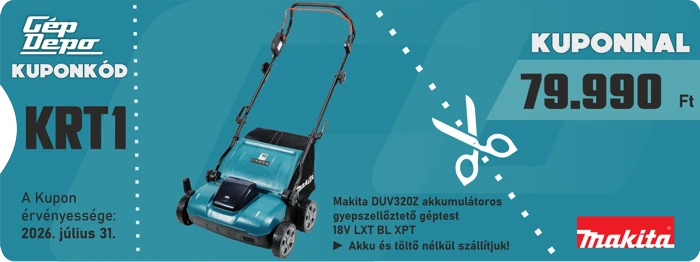 Makita akkus gyepszellőztető DUV320Z kuponnal 79.990 Ft – GépDepo kuponkód KRT1, érvényes 2026.07.31