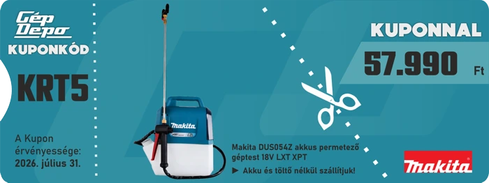 Makita DUS054Z akkumulátoros hátizsák permetező 18V, kuponkód KRT5, ár 57.990 Ft, érvényes 2026. július 31.