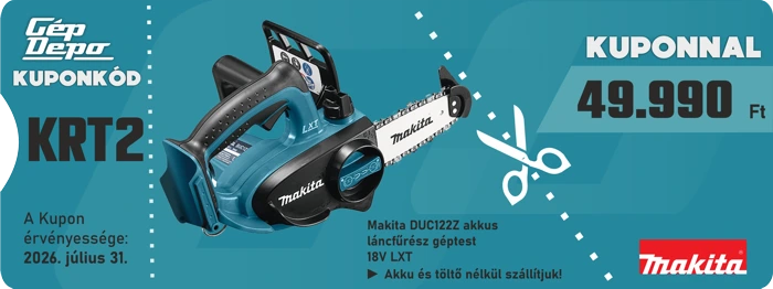 Makita DUC122Z 18V LXT akkus láncfűrész kuponnal 49.990 Ft (KRT2), akku és töltő nélkül, érvényes 2026.07.31