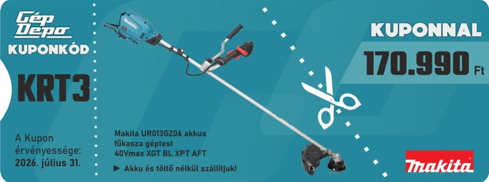 Kupon: Makita UR013GZ06 akkus fűkasza (40V Max XGT) KRT3 kuponkód, kuponnal 170.990 Ft, érvényes 2026. július 31-ig