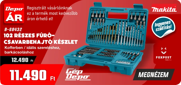 Makita 102 részes fúró- és csavarhajtó készlet kék kofferben, bitkészlet és fúrófejek, barkácshoz, 11.490 Ft, ingyenes szállítás