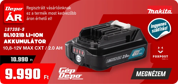 Makita BL1021B Li‑Ion 10,8–12V 2,0Ah fekete akkumulátor termékkép, Gép Depo ár 9.990 Ft, ingyenes szállítás