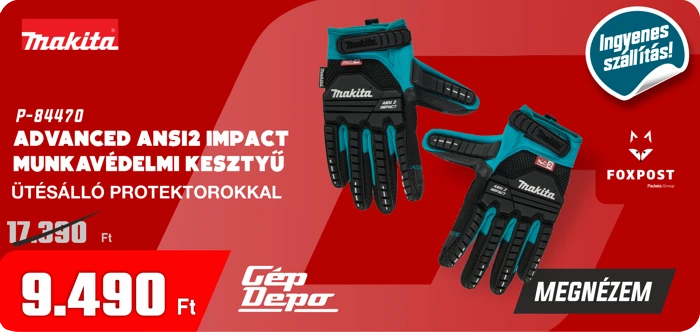 Makita P-84470 védőkesztyűk — kék-fekete ütésálló protektorok, munkavédelmi impact kesztyű promóció árral és ingyenes szállítással
