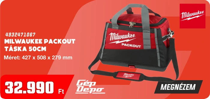 Milwaukee Packout 50 cm piros-szürke szerszámtáska vállpánttal, cipzáras rekeszekkel — GépDepo, 32.990 Ft