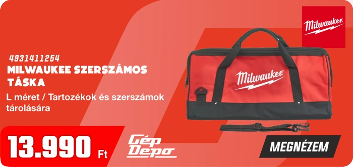 Milwaukee piros-fekete szerszámos táska, L méret, tartozékok és szerszámok tárolására