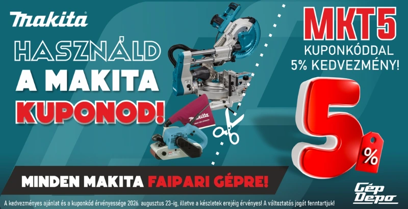 Makita gérvágó és kézi csiszoló, MKT5 kuponkód 5% kedvezmény minden Makita faipari gépre