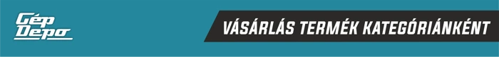 Gép Depo logó és kék banner 'Vásárlás termék kategóriánként' felirat